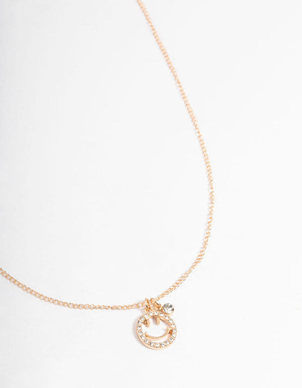 Gold Diamante Smiley Necklace