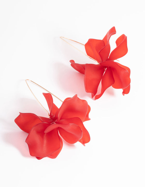 Red Frosted Flower Drop Earrings