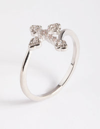 Rhodium Cubic Zirconia Cross Ring - link has visual effect only