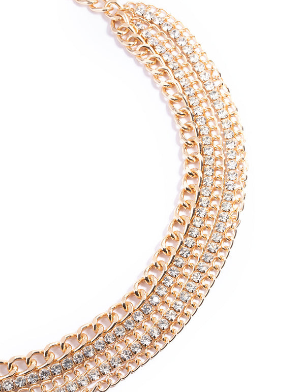 Gold Diamante Layered Chain Belt