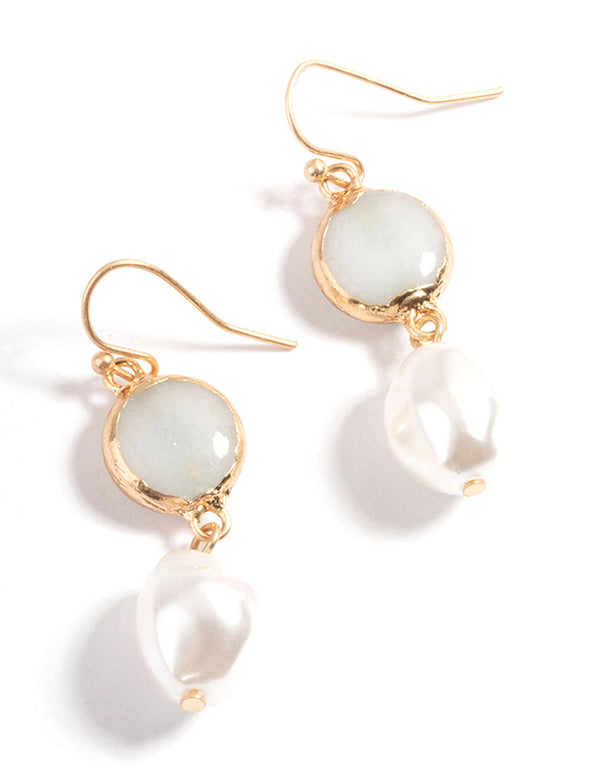 Worn Gold Semi-Precious Pearl Drop Earrings