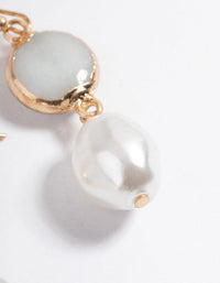 Worn Gold Semi-Precious Pearl Drop Earrings - link has visual effect only