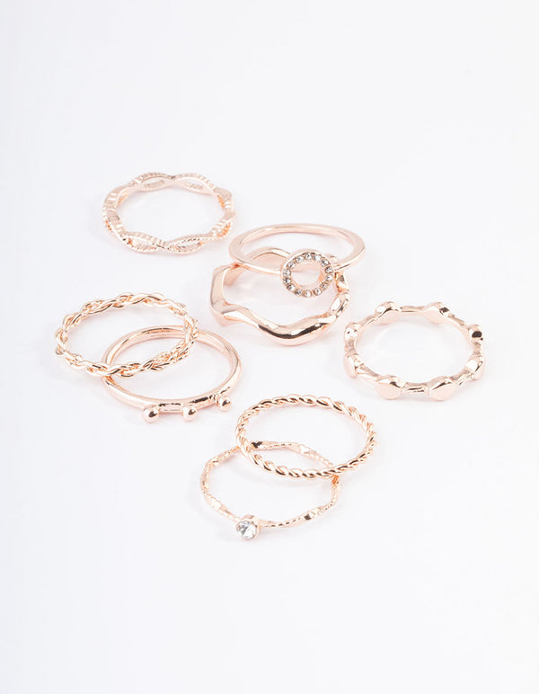 Rose Gold Twist Curve Ring Pack