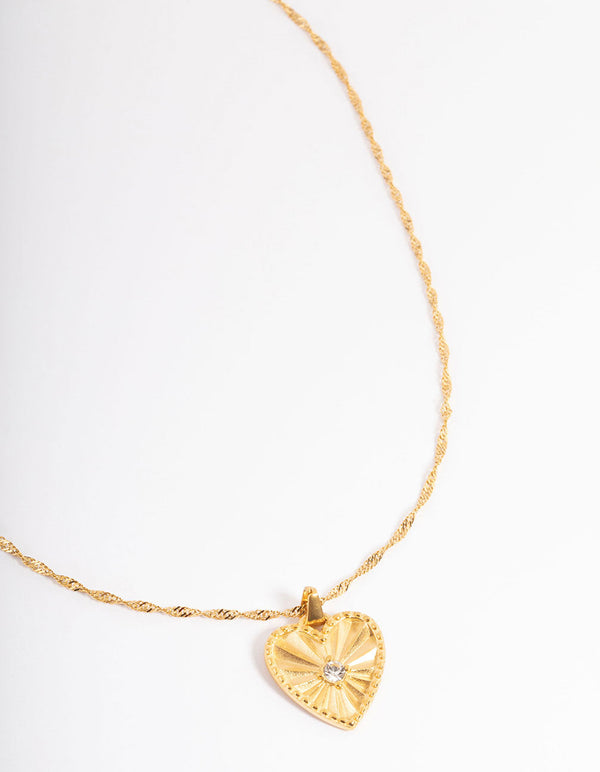 Gold Plated Stainless Steel Diamante Heart Necklace