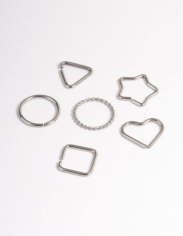 Surgical Steel Geometric Rings Nose Stud 6-Pack