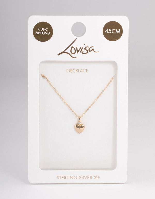 Gold Sterling Plated Puff Heart Pendant Necklace - Lovisa