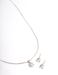 Rhodium Cubic Zirconia Solitaire Earrings & Necklace Set - link has visual effect only