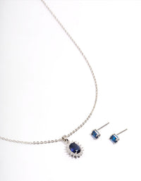 Rhodium Cubic Zirconia Oval Halo Earrings & Necklace Set - link has visual effect only