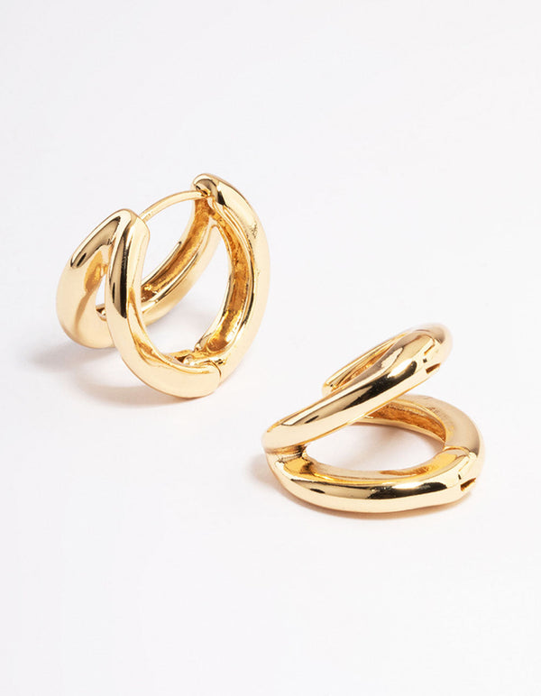 Gold Plated Double Layer Huggie Earrings