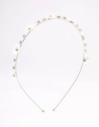 Rhodium Pearly Diamante Flower Headband - link has visual effect only