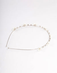 Rhodium Pearly Diamante Flower Headband - link has visual effect only