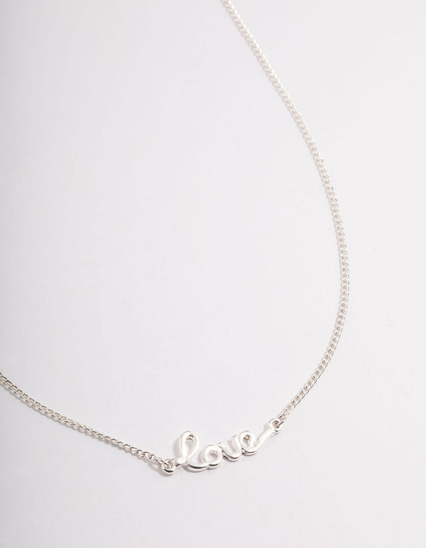 Silver Love Script Necklace