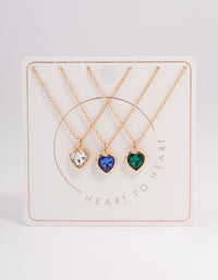Gold Mixed Diamante Heart Necklace Pack - link has visual effect only