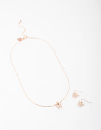Rose Gold Butterfly Necklace & Drop Earrings Set - link has visual effect only