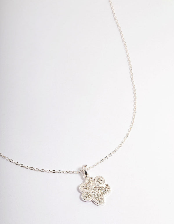 Silver Pave Diamante Paw Print Necklace