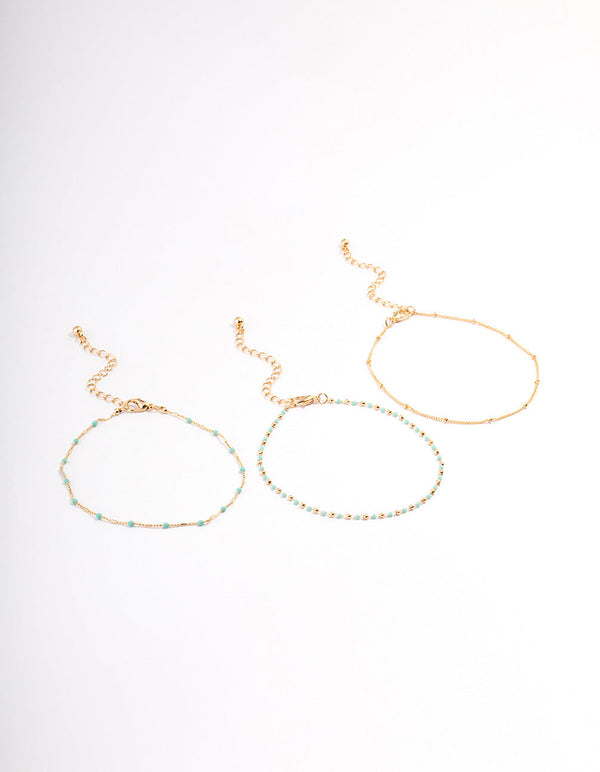 Gold Dainty Turquoise Anklet Pack