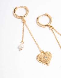 Gold Plated Freshwater Pearl Heart Huggie Earrings - link has visual effect only
