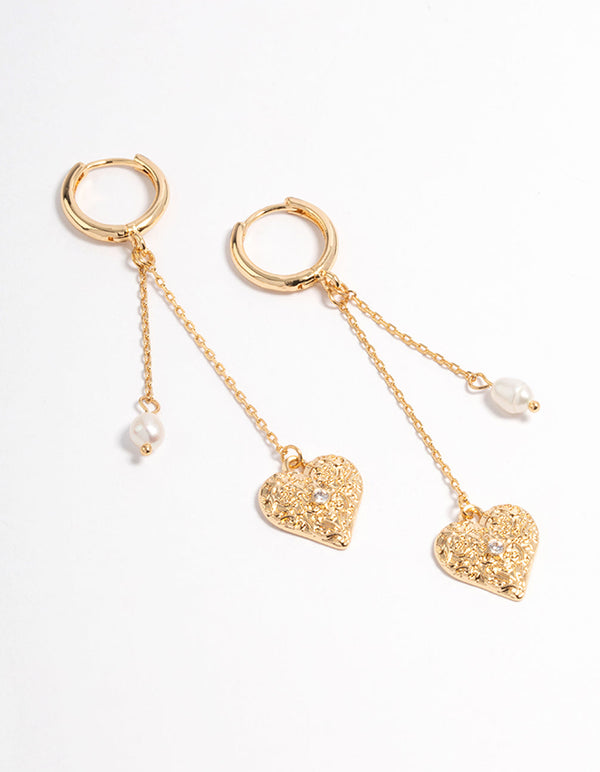 Gold Plated Freshwater Pearl Heart Huggie Earrings