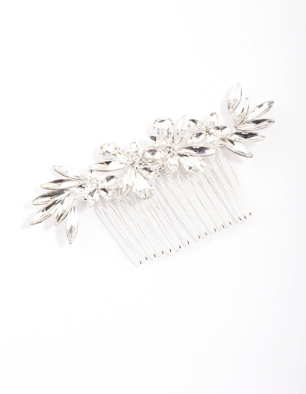 Silver Crystal Ice Flower Comb