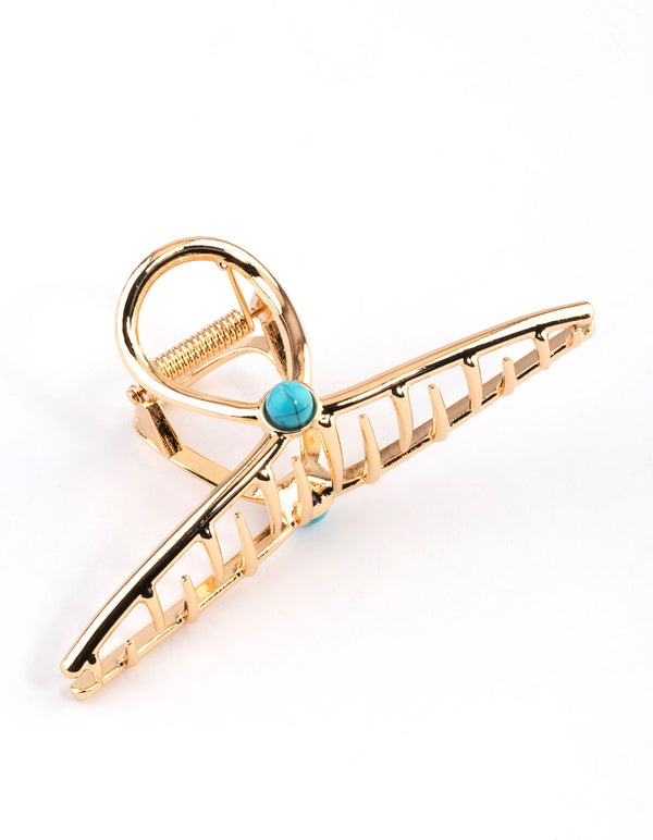 Turquoise Single Stone Gold Claw Clip