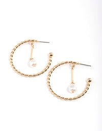 Gold Pearl Twisted Hoop Earrings - link has visual effect only