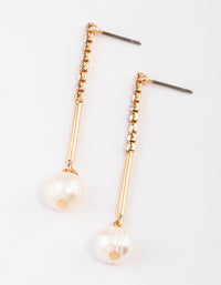 Gold Freshwater Pearl Cupchain Drop Earrings - link has visual effect only