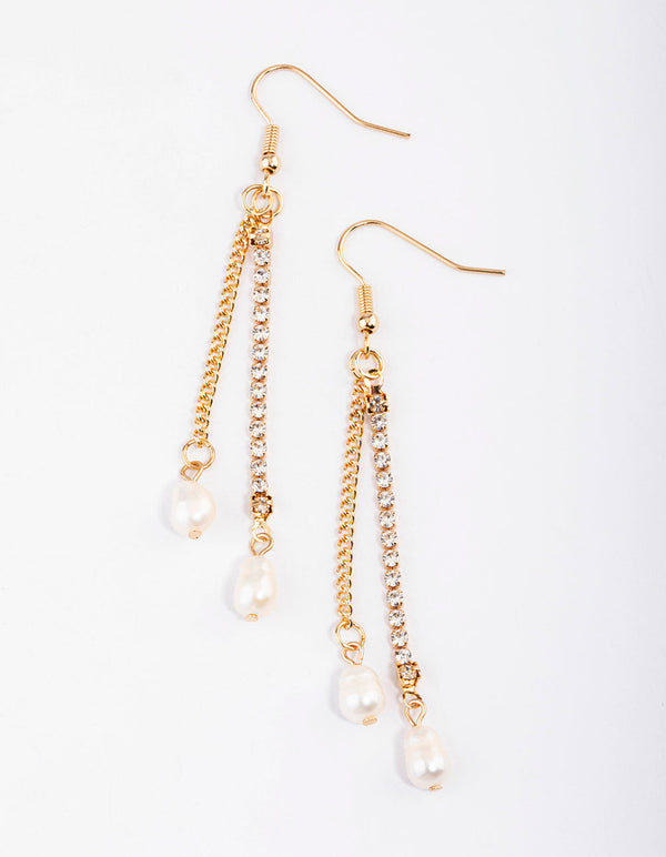 Gold Freshwater Pearl Cable & Cupchain Drop Earrings