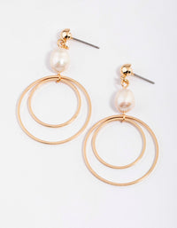Gold Freshwater pearl Open Circle Drop Earrings - link has visual effect only