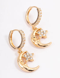 Gold Moon Face Star Huggie Earrings - link has visual effect only