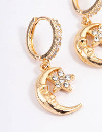 Gold Moon Face Star Huggie Earrings - link has visual effect only