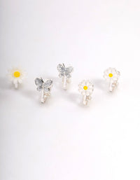 Kids Silver Daisy Clip On Earrings 5-Pack - link has visual effect only