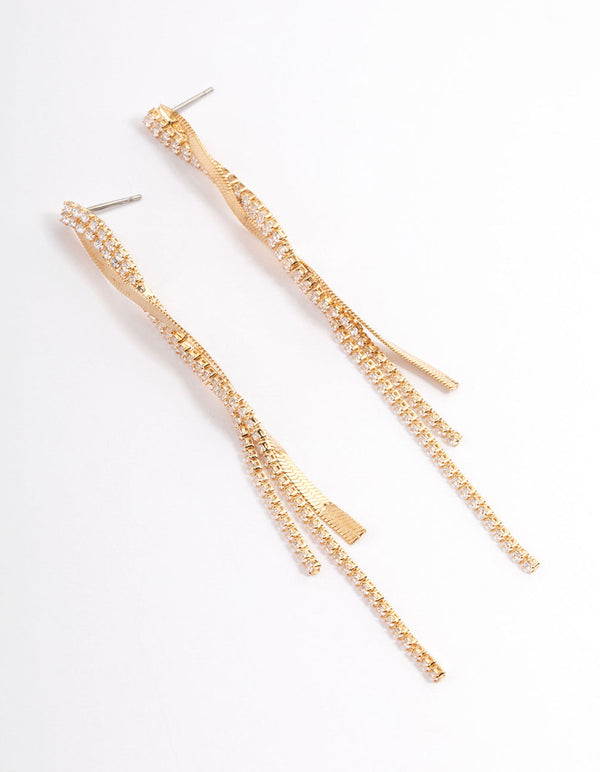 Gold Flat Snake Cupchain Drop Earrings
