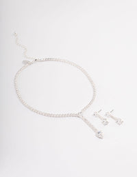 Silver Statement Y-Necklace & Earrings Set - link has visual effect only