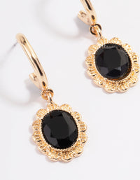 Black Miligrain Stone Huggie Drop Earrings - link has visual effect only