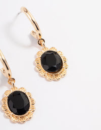 Black Miligrain Stone Huggie Drop Earrings - link has visual effect only