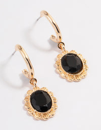 Black Miligrain Stone Huggie Drop Earrings - link has visual effect only