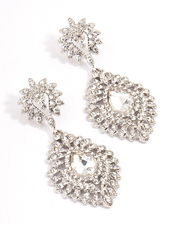 Rhodium Statement Diamante Drop Earrings