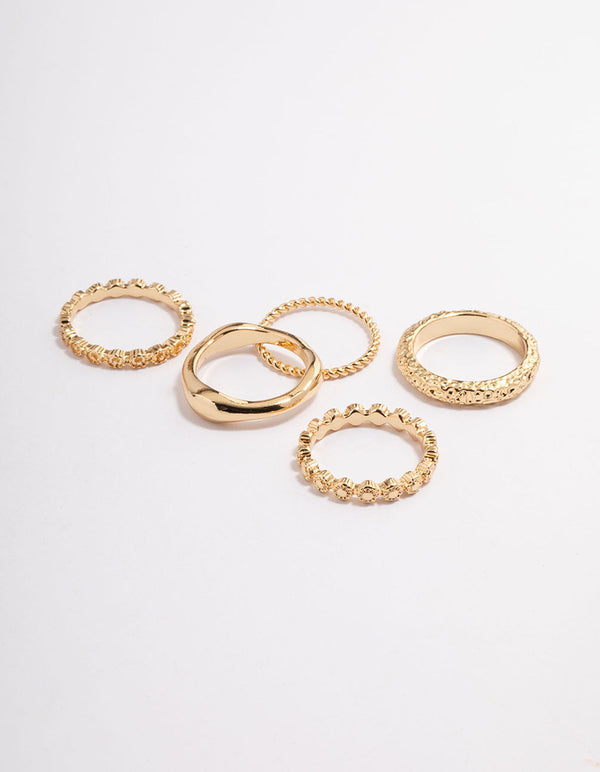 Gold Plated Molten Mixed Ring 5-Pack
