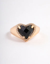 Gold Black Statement Heart Ring - link has visual effect only
