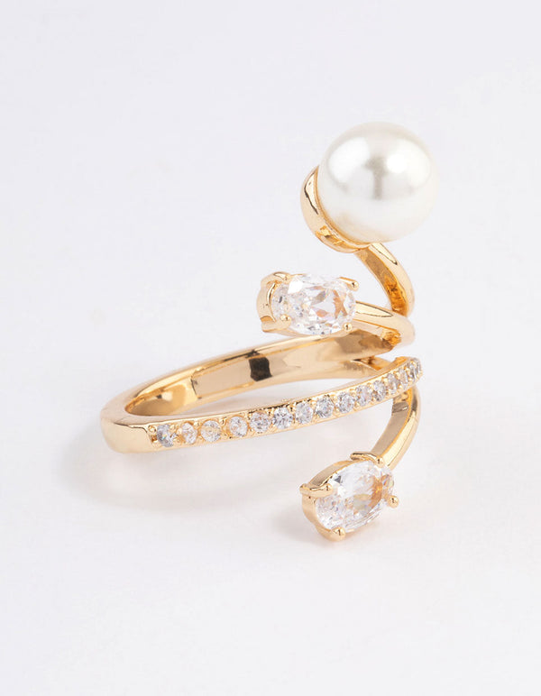 Gold Plated Flare Pearl Ring