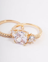 Gold Three Stone Ring Set - link has visual effect only