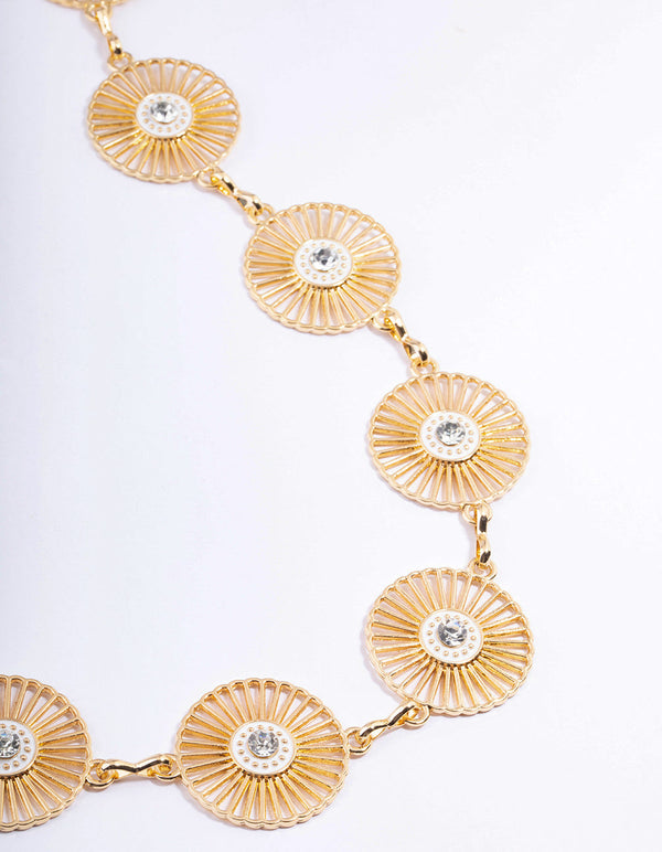 Gold Circle Flower Diamante Detail Belt