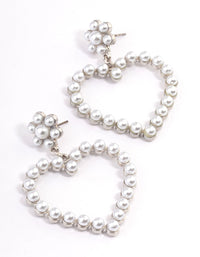 Rhodium Pearl Heart Statement Earrings - link has visual effect only