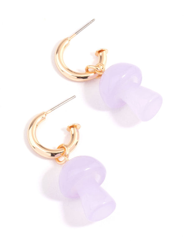 Purple Mushroom Huggie Earrings