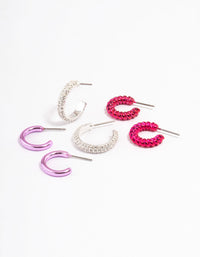Rhodium & Pink Diamante Stacker Earrings - link has visual effect only