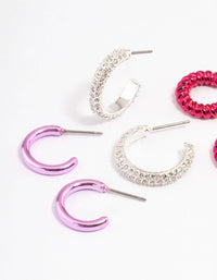Rhodium & Pink Diamante Stacker Earrings - link has visual effect only