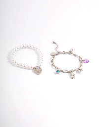 Rhodium Pearl Chain Charm Bracelet - link has visual effect only