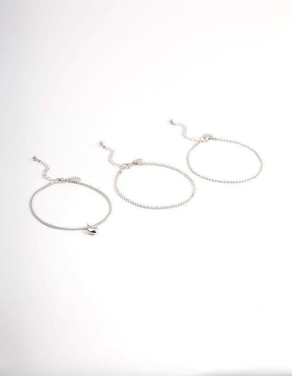Rhodium Puffy Heart Multi Anklet