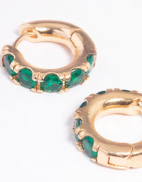 Gold Green Stone Thick Huggie Earrings - link has visual effect only