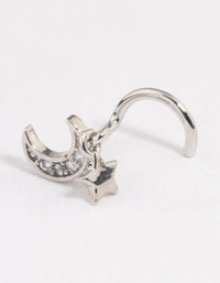 Rhodium Surgical Steel Moon Charm Nose Stud - link has visual effect only